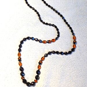Vintage Black and Amber Faceted Acrylic Beaded Necklace 28" Long